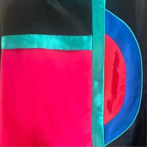 STUNNING VTG Art Deco Layered Geometric Colorblock Satin Secretary Blouse 8 - Picture 3 of 10